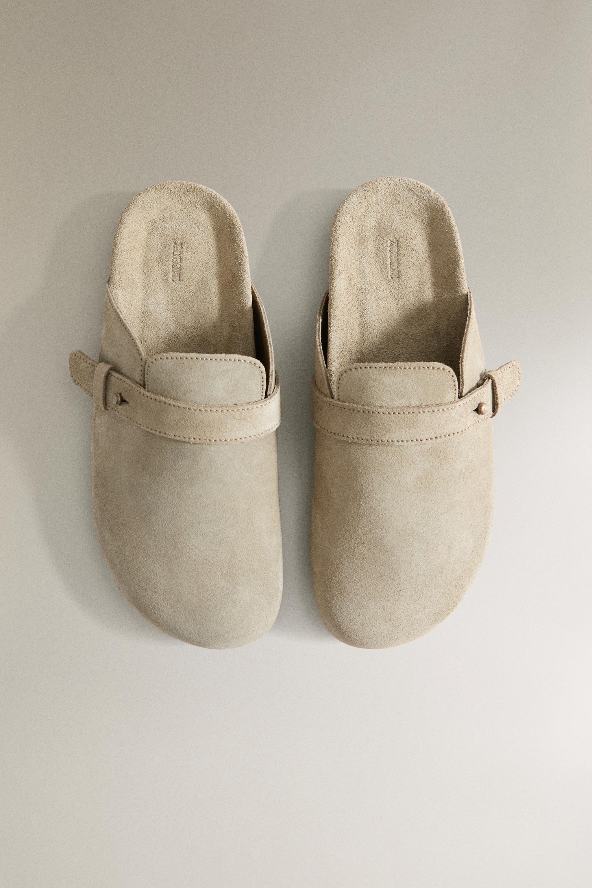 LEATHER MULE CLOG SLIPPERS WITH STUD DETAIL